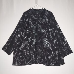 Catherines Essential Jacket 3X Black Silver Print Stretch Mock Zip Pocket Slinky